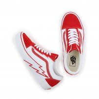 Кеды Vans Old Skool Classic красные с белым молниевым зигзагом фото