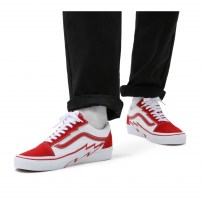 Кеды Vans Old Skool Classic красные с белым молниевым зигзагом фото