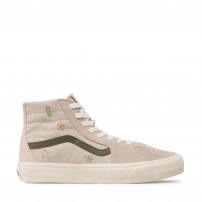 Высокие кеды Vans Classic бежевые с цветной вышивкой растений