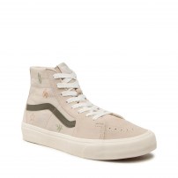 Высокие кеды Vans Classic бежевые с цветной вышивкой растений фото