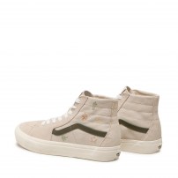 Высокие кеды Vans Classic бежевые с цветной вышивкой растений фото