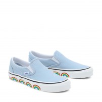 Слипоны Vans Classic голубые с радугами на подошве фото