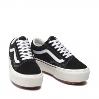 Кеды Vans Old Skool черные на высокой платформе с шахматным принтом на подошве фото