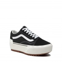 Кеды Vans Old Skool черные на высокой платформе с шахматным принтом на подошве фото