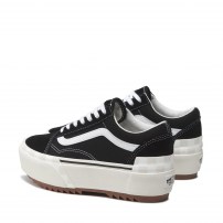 Кеды Vans Old Skool черные на высокой платформе с шахматным принтом на подошве фото