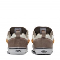 Кеды Vans Knu Skool Mega Check серо-бежевые с желтой полоской и шахматными шнурками фото