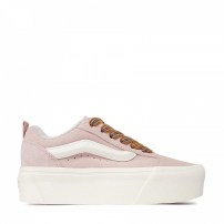 Кеды Vans Knu Skool Max Stackform розовые с радужными плетеными шнурками на платформе