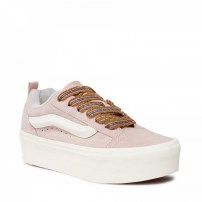Кеды Vans Knu Skool Max Stackform розовые с радужными плетеными шнурками на платформе фото