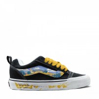 Кеды Vans Knu Skool черные с пейзажным принтом Good Weather и желтыми шнурками