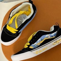 Кеды Vans Knu Skool черные с пейзажным принтом Good Weather и желтыми шнурками фото