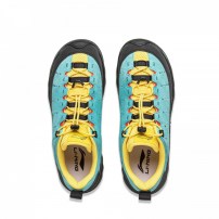 Кроссовки Li-Ning SE Hexloc бирюзово-голубые замшевые с желтым воротником и черным бампером фото