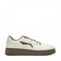 Кроссовки Li-Ning Soft молочно-белые с шоколадной подошвой и коричневыми шнурками