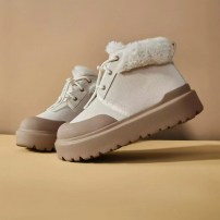 Ботинки Li-Ning Frost Walk кремово-бежевые замшевые с меховой опушкой и платформой на шнурках фото
