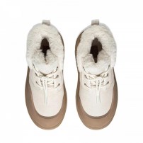 Ботинки Li-Ning Frost Walk кремово-бежевые замшевые с меховой опушкой и платформой на шнурках фото