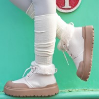 Ботинки Li-Ning Frost Walk кремово-бежевые замшевые с меховой опушкой и платформой на шнурках фото