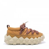 Кроссовки Li-Ning Puff Platform желто-бежевые с пуховым верхом и зигзаг-платформой