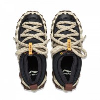 Кроссовки Li-Ning Puff Platform черные с кремовой зигзаг-подошвой и бежевыми широкими шнурками фото