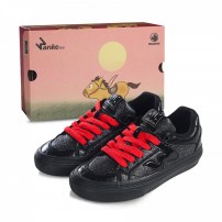 Кеды Ollie Skate Ollietoe чёрные лаковые с глиттером и контрастными красными шнурками фото