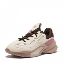 Кроссовки Erke Yanjie 2V2 кремово-белые с розовыми вставками и темно-коричневым кантом фото