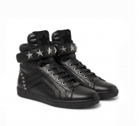Кроссовки Cat and Sofa High Top Star черные высокие со звездами-заклепками на ремешке