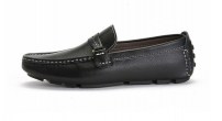 Кожаные мужские мокасины с белой строчкой фото