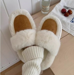 Меховые женские домашние тапочки на толстой подошве фото