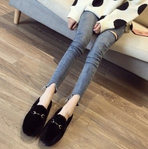 Теплые мокасины меховые для девушек фото