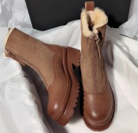 Женские высокие зимние сапоги с мехом внутри с молнией спереди фото