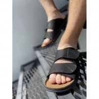 Мужские кожаные тапочки шлепанцы на липучках фото