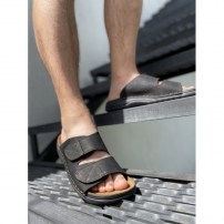 Мужские кожаные тапочки шлепанцы на липучках фото