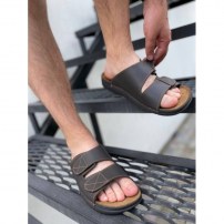 Мужские кожаные тапочки шлепанцы на липучках фото