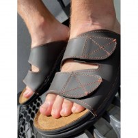 Мужские кожаные тапочки шлепанцы на липучках фото