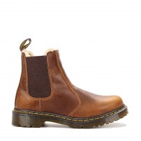Ботинки Chelsea Dr. Martens 2976 Leonore карамельные с белой меховой подкладкой