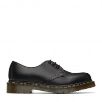 Туфли Dr. Martens 1461 черные классические 3-дырочные из гладкой кожи с желтой строчкой