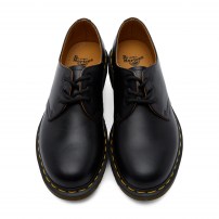 Туфли Dr. Martens 1461 черные классические 3-дырочные из гладкой кожи с желтой строчкой фото