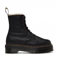Ботинки Dr. Martens Jadon Zip Fur черные платформа с белой меховой подкладкой и молнией