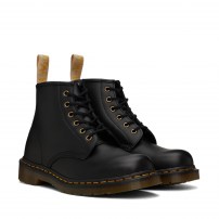Ботинки Dr. Martens 101 Vegan черные 6-дырочные с золотыми люверсами и gum-подошвой фото