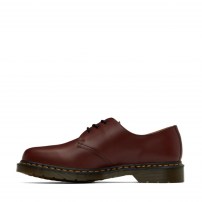Туфли Dr. Martens 1461 Cherry Red вишнёвые 3-дырочные из гладкой кожи с желтой строчкой фото