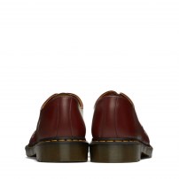 Туфли Dr. Martens 1461 Cherry Red вишнёвые 3-дырочные из гладкой кожи с желтой строчкой фото