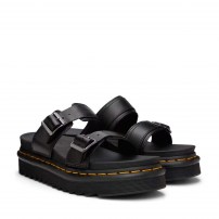 Сандалии Dr. Martens Myles черные шлёпанцы из кожи Brando на рифлёной платформе фото