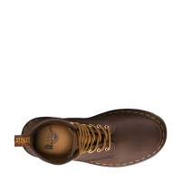 Ботинки Dr. Martens 1460 коричневые Aztec Crazy Horse с восковым эффектом и желтой строчкой фото