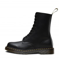 Сапоги Dr. Martens 1490 черные высокие 10-дырочные из гладкой кожи с желтой строчкой фото