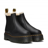 Ботинки Chelsea Dr. Martens 2976 Platform черные с меховой подкладкой на квад-платформе фото