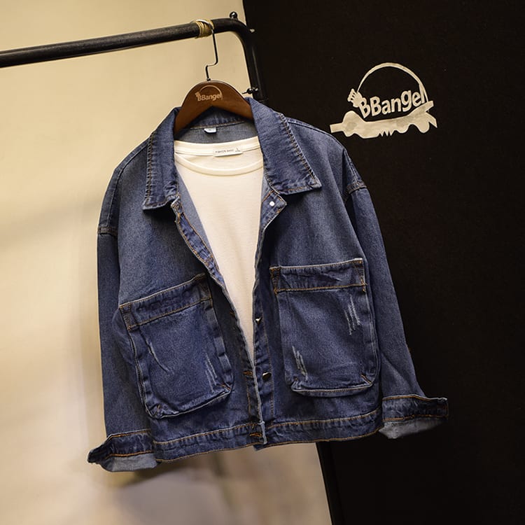 Свободная джинсовая куртка с воротником